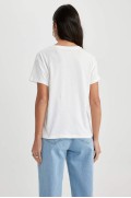 تیشرت آستین کوتاه صد در صد کتان چاپ شده با یقه معمولی زنانه رنگ سفید دیفکتو