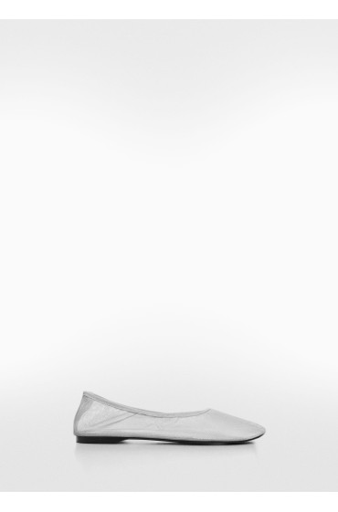 کفش تخت باله مشبک نیمه شفاف زنانه رنگ نقره ای ای منگو