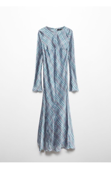 لباس شب ساتن چهارخانه زنانه آبی منگو