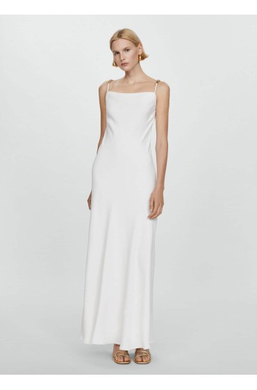 لباس شب بند دار با جزئیات متالیک زنانه سفید منگو