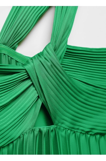 لباس شب برش نامتقارن چین دار زنانه سبز منگو