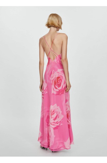 لباس شب چاک دار گلدار زنانه رنگ صورتی منگو