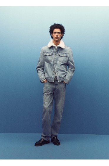 شلوار جین شست و شوی روشن متوسط ​​و فیت مردانه آبی متوسط منگو