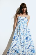 لباس شب میدی ترکیبی کتان زنانه گل سفید/آبی اچ اند ام