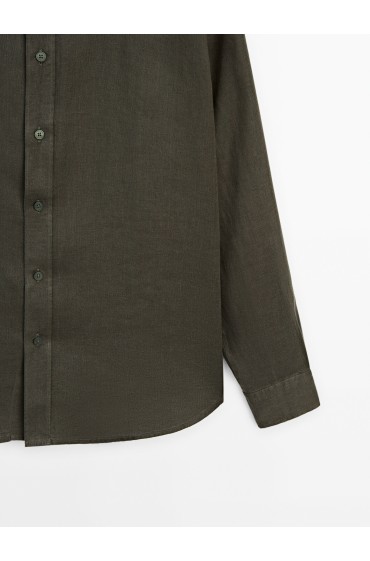 پیراهن کتان معمولی با نخ رنگ شده مردانه سبز تیره ماسیمودوتی