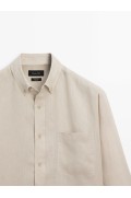 پیراهن 100% کتان با جیب مردانه رنگ بژ ماسیمودوتی