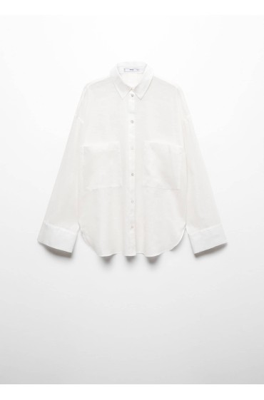 پیراهن رمی با جیب زنانه سفید منگو