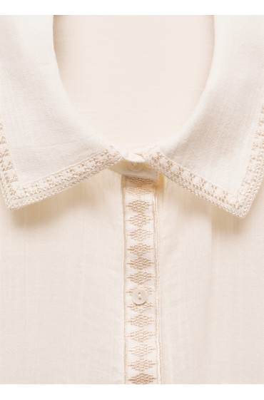 پیراهن با جیب های گلدوزی شده زنانه رنگ سفید منگو
