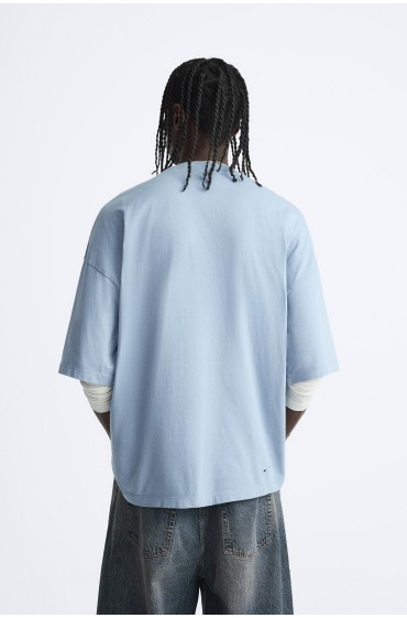تیشرت محو شده با چاپ دورنگ مردانه آبی محو شده  زارا