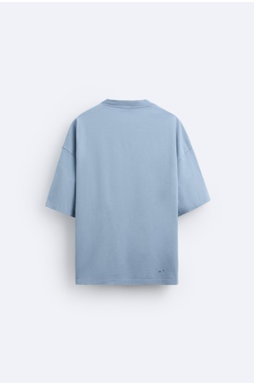 تیشرت محو شده با چاپ دورنگ مردانه آبی محو شده  زارا