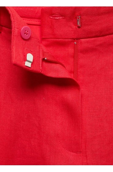 شلوار پارچه ای کتان برش راسته زنانه قرمز مرجانی منگو