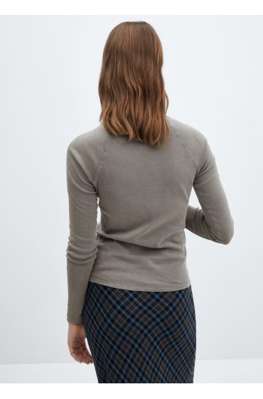 تیشرت یقه گرد شسته شده زنانه خاکستری ذوب شده متوسط منگو