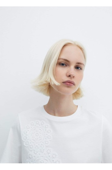 تیشرت کتان دوزی شده زنانه سفید منگو