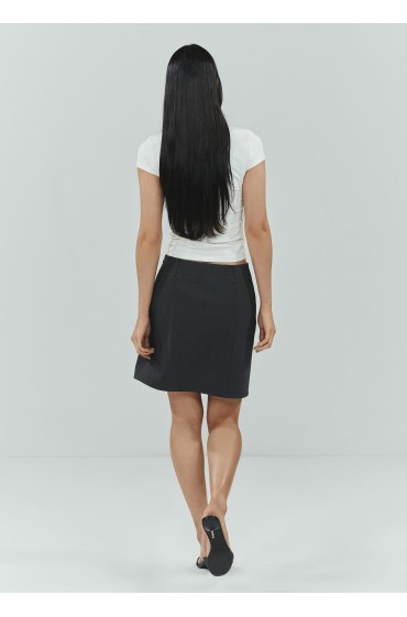 تیشرت آستین کوتاه با کناره های جمع شده زنانه سفید منگو