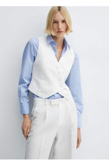 کت تک رکابی پارچه ای دو دکمه زنانه سفید منگو