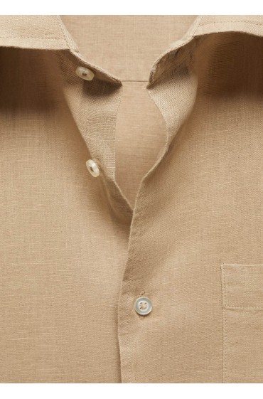 پیراهن کتان آستین کوتاه معمولی مردانه بژ منگو