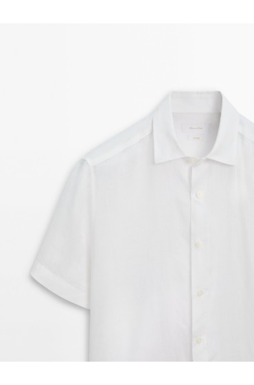 پیراهن 100% کتان با آستین کوتاه مردانه سفید ماسیمودوتی