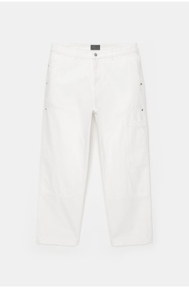 شلوار پارچه ای جیبدار دو پا مردانه رنگ سفید پل اند بیر