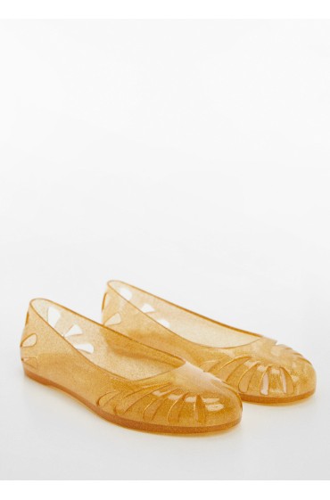 کفش تخت بالرین براق زنانه زرد طلایی منگو
