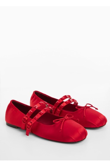کفش تخت باله ساتن میخ دار زنانه قرمز منگو