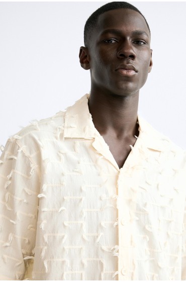 پیراهن ژاکارد فرسوده مردانه سفید صدفی  زارا
