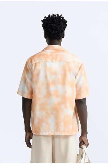 پیراهن چاپی ترکیبی مردانه نارنجی  زارا