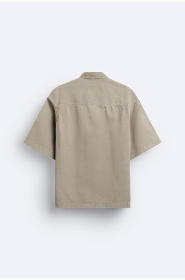 پیراهن شسته شده با جیب مردانه رنگ بژ  زارا