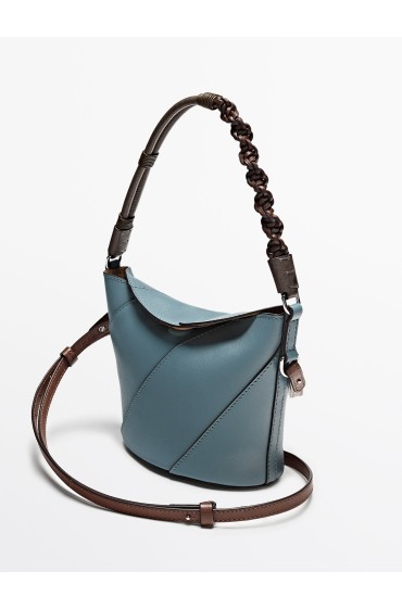 کیف دوشی بادی چرم ناپا با بند بافته شده زنانه آبی ماسیمودوتی