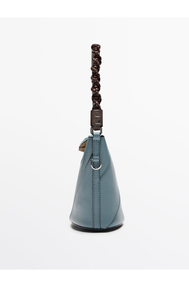 کیف دوشی بادی چرم ناپا با بند بافته شده زنانه آبی ماسیمودوتی