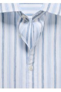 پیراهن راه راه روستیک کتان فیت کلاسیک مردانه رنگ سفید منگو