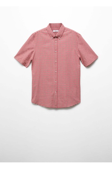 پیراهن آستین کوتاه طرح دار 100% نخی مردانه قرمز منگو