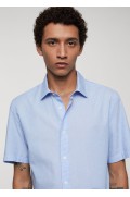 پیراهن معمولی 100% کتان مردانه آبی آسمانی منگو