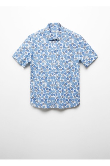 پیراهن آستین کوتاه طرح دار 100% نخی مردانه آبی منگو