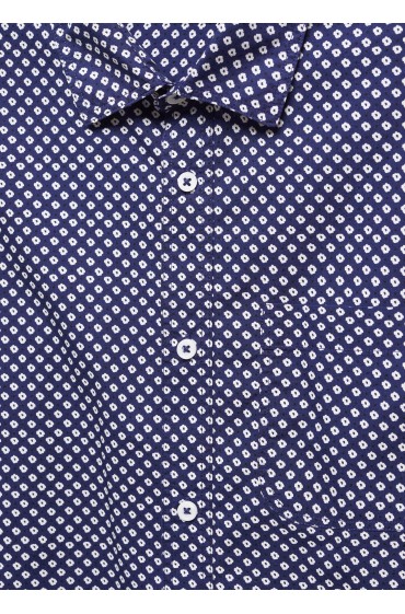 پیراهن آستین کوتاه 100% نخی طرح دار میکرو مردانه آبی منگو