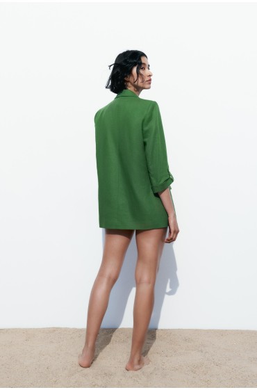 کت تک (بلیزر) کتان بلند آستین زنانه سبز زارا