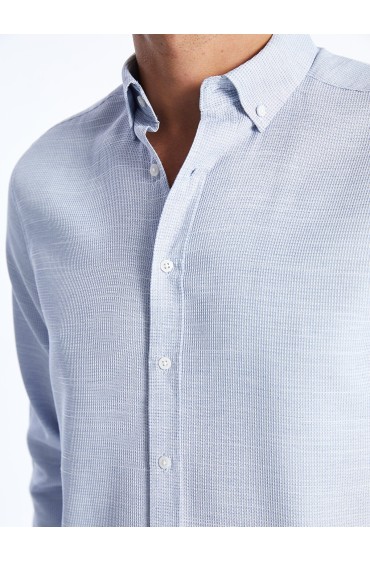 پیراهن مردانه آستین بلند دابی با فیت معمولی مردانه آبی متوسط  ال سی وایکیکی