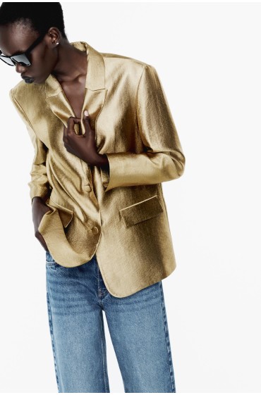 کت تک طلایی با شانه های اپل دار زنانه زارا
