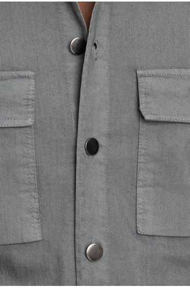 پیراهن مردانه شلوار جین آستین بلند رنگ آمیزی شده با دو جیب با دکمه فلزی مردانه خاکستری  ال سی وایکیکی
