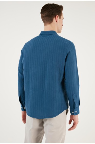 پیراهن تک جیبی نخی معمولی CF24S128229 مردانه نیلی  ال سی وایکیکی