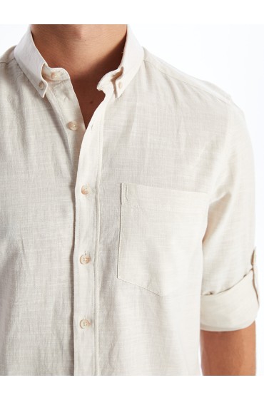 پیراهن مردانه آستین بلند کتان ترکیبی ساده مردانه رنگ بژ  ال سی وایکیکی