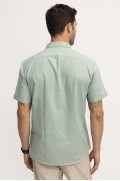 پیراهن مردانه کتان آستین کوتاه کلاسیک متناسب با جیب مردانه سبز  ال سی وایکیکی