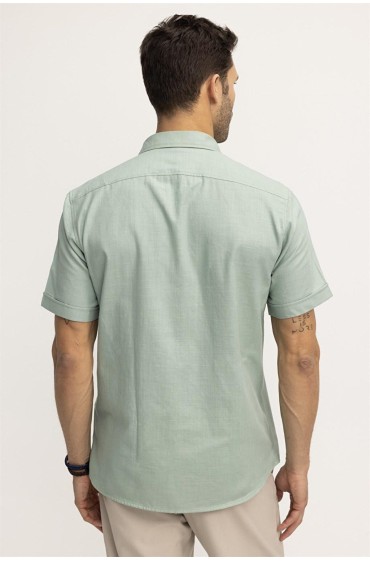 پیراهن مردانه کتان آستین کوتاه کلاسیک متناسب با جیب مردانه سبز  ال سی وایکیکی