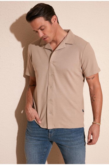 پیراهن آستین کوتاه نخی معمولی 5902640 مردانه قهوه ای  ال سی وایکیکی
