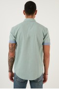 پیراهن آستین کوتاه یقه دکمه ای نخی CF21S112546 مردانه سبز  ال سی وایکیکی