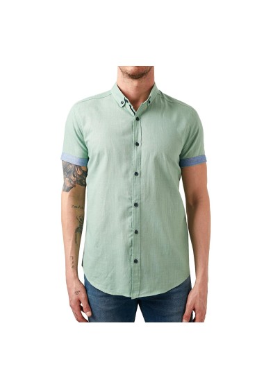 پیراهن آستین کوتاه یقه دکمه ای نخی CF21S112546 مردانه سبز  ال سی وایکیکی