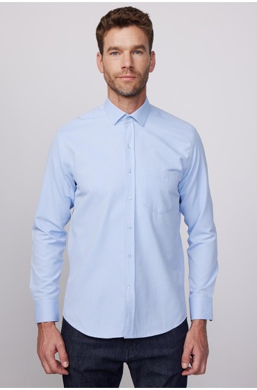 پیراهن مردانه دابی با آستین بلند کلاسیک فیت مردانه آبی  ال سی وایکیکی