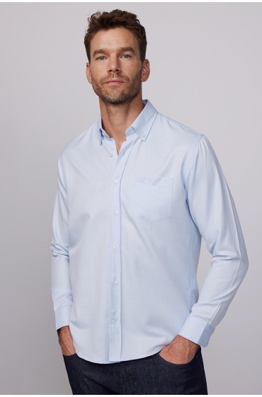 پیراهن آبی مردانه جیب دار با یقه راست و آستین بلند کلاسیک مردانه آبی  ال سی وایکیکی