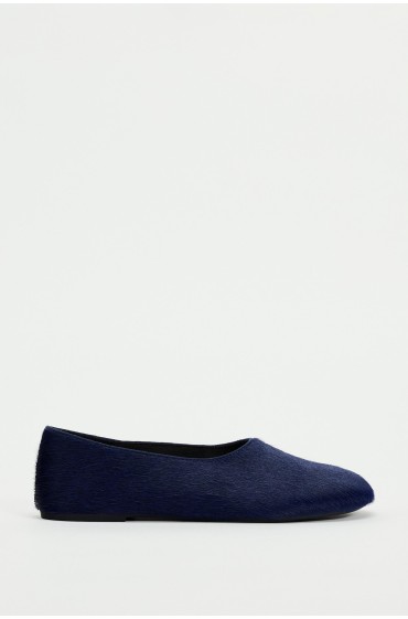 کفش تخت باله خزدار و چرم زنانه آبی زارا