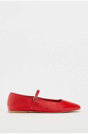 کفش تخت باله چرم زنانه قرمز زارا