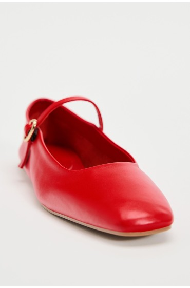 کفش تخت باله چرم زنانه قرمز زارا